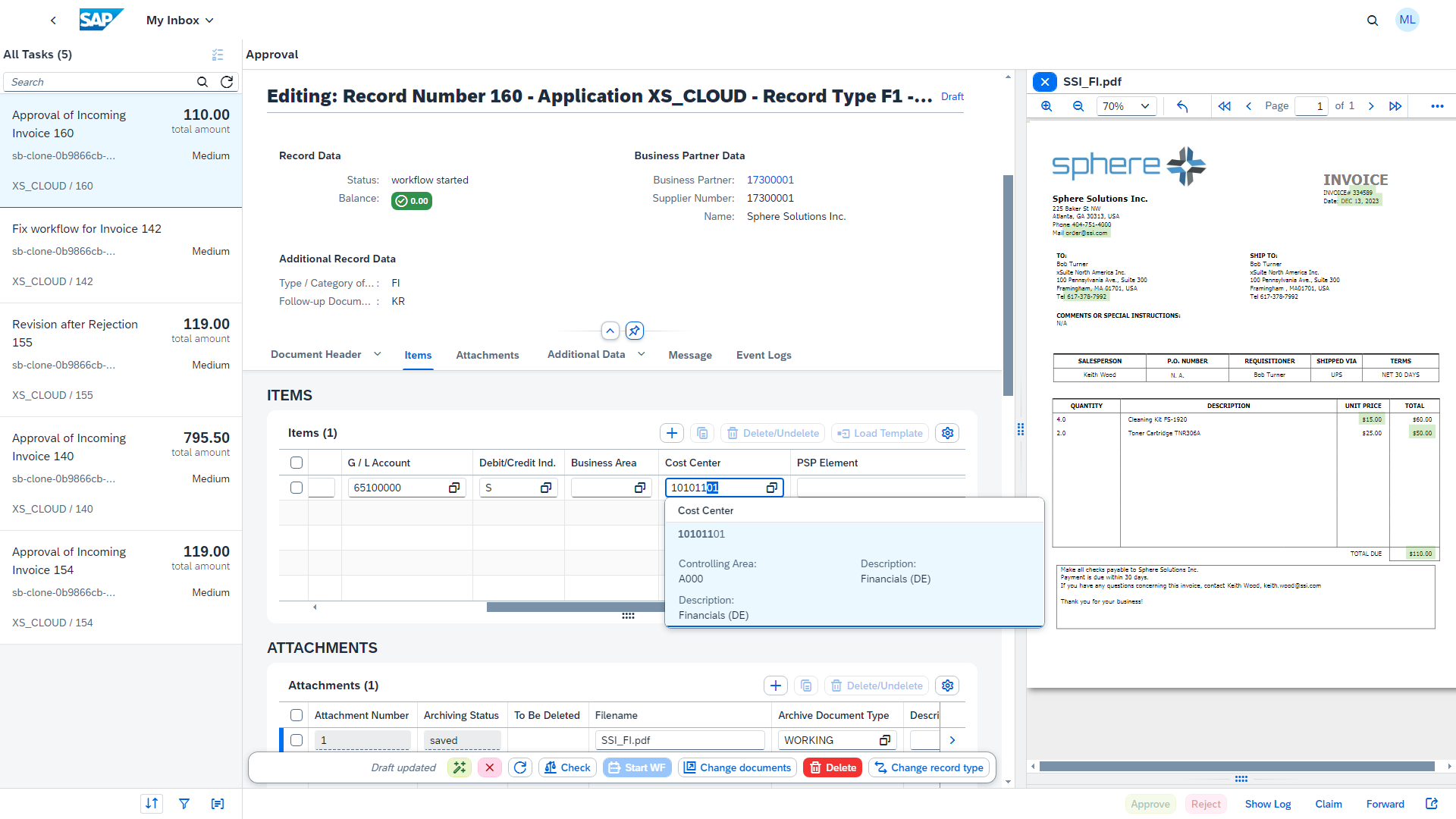 Inbox for role-specific workflows